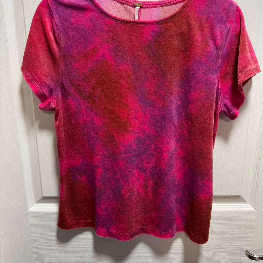 Free People Short-Sleeve Tie-Dye Tee in Pink and Purple Hues